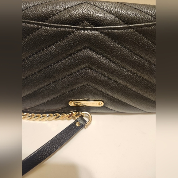 NEW Rebecca Minkoff Mini "Edie" Black Quilted Leather Crossbody Bag Gold $228 - Picture 9 of 9